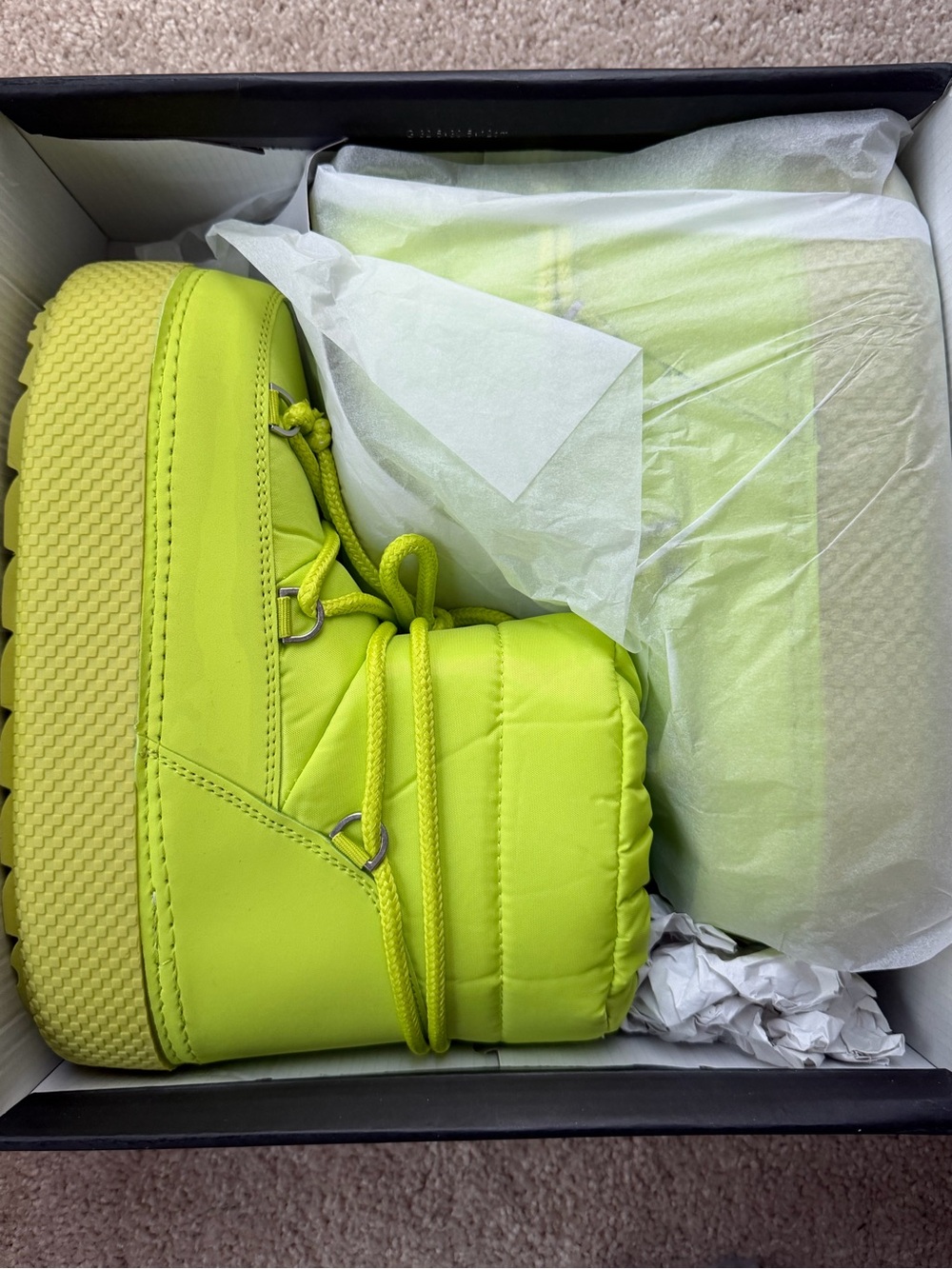 Neon Lime Puffer Platform Snow Boots
